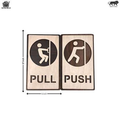 Wooden Push & Pull Door Sign Board with Human Figure Icons