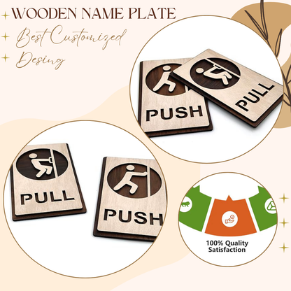 Wooden Push & Pull Door Sign Board with Human Figure Icons
