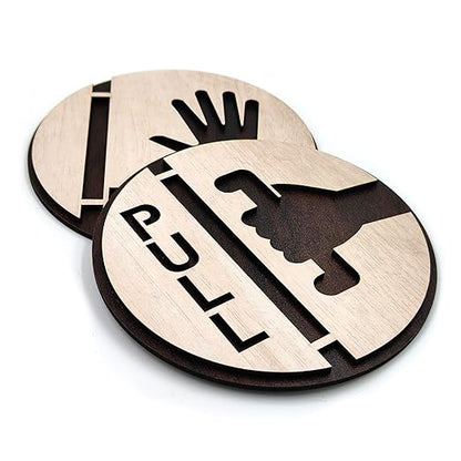 Round Wooden Push & Pull Door Sign Set with Cutout Design