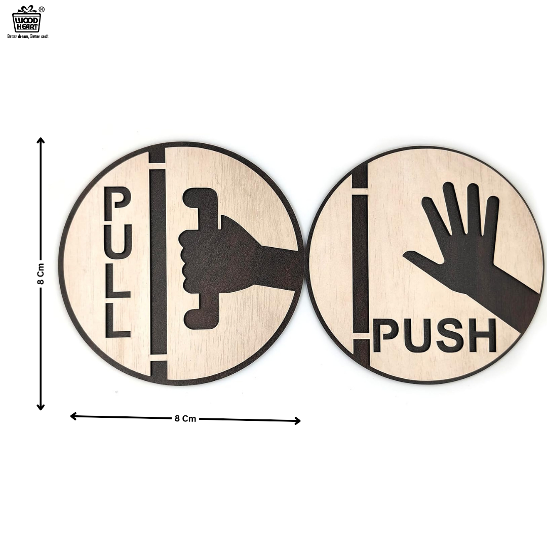 Round Wooden Push & Pull Door Sign Set with Cutout Design