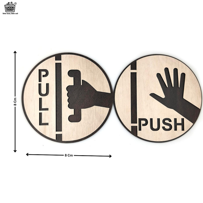 Round Wooden Push & Pull Door Sign Set with Cutout Design