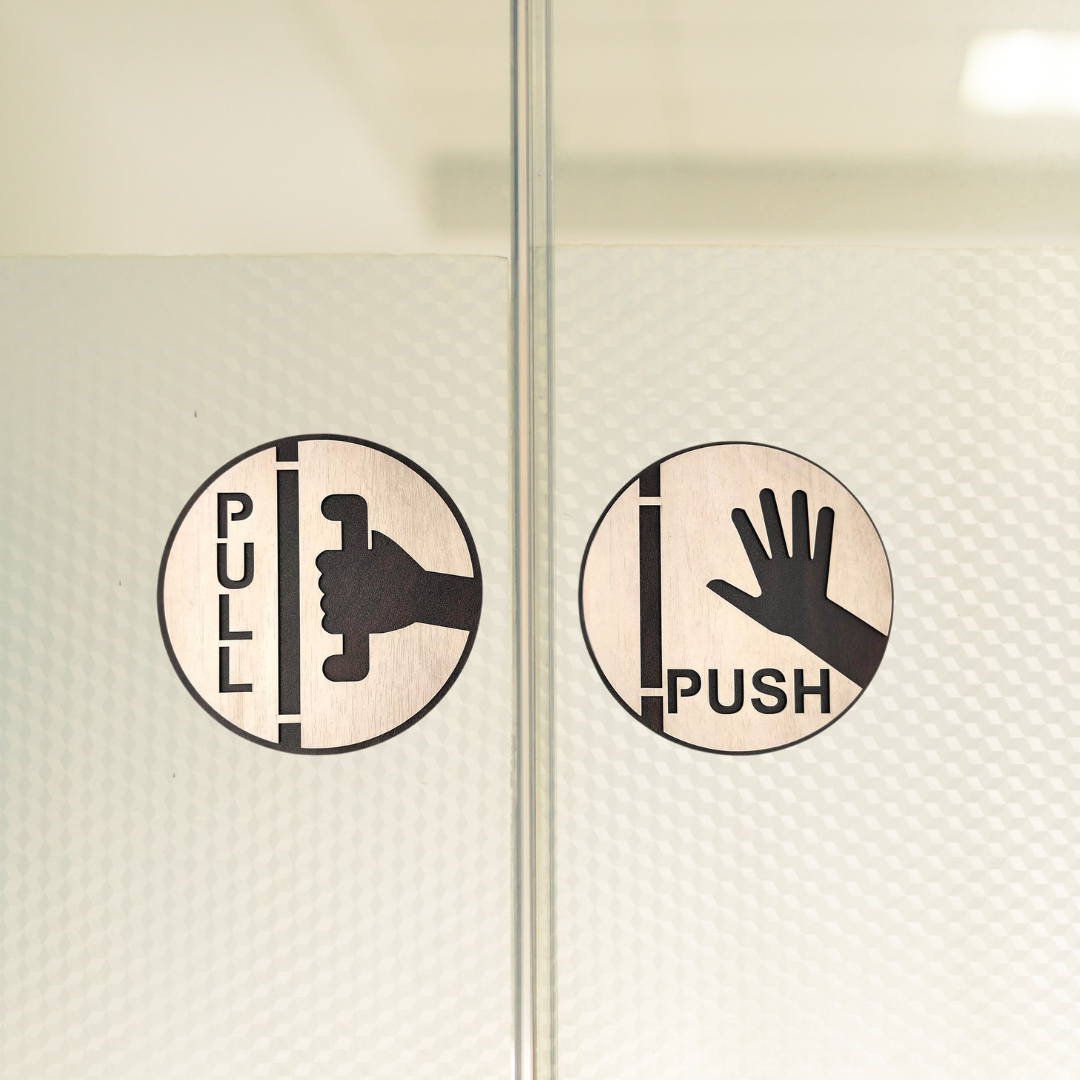 Round Wooden Push & Pull Door Sign Set with Cutout Design
