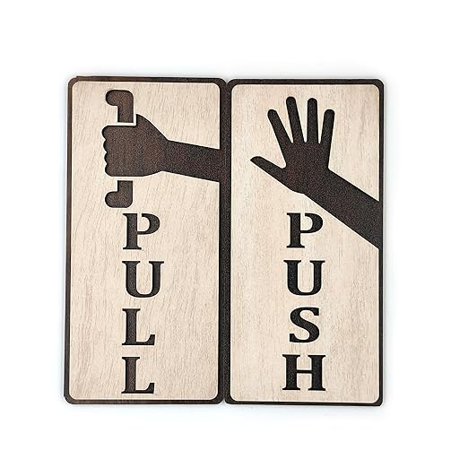 Wooden Push & Pull Door Sign Set with Hand Illustrations