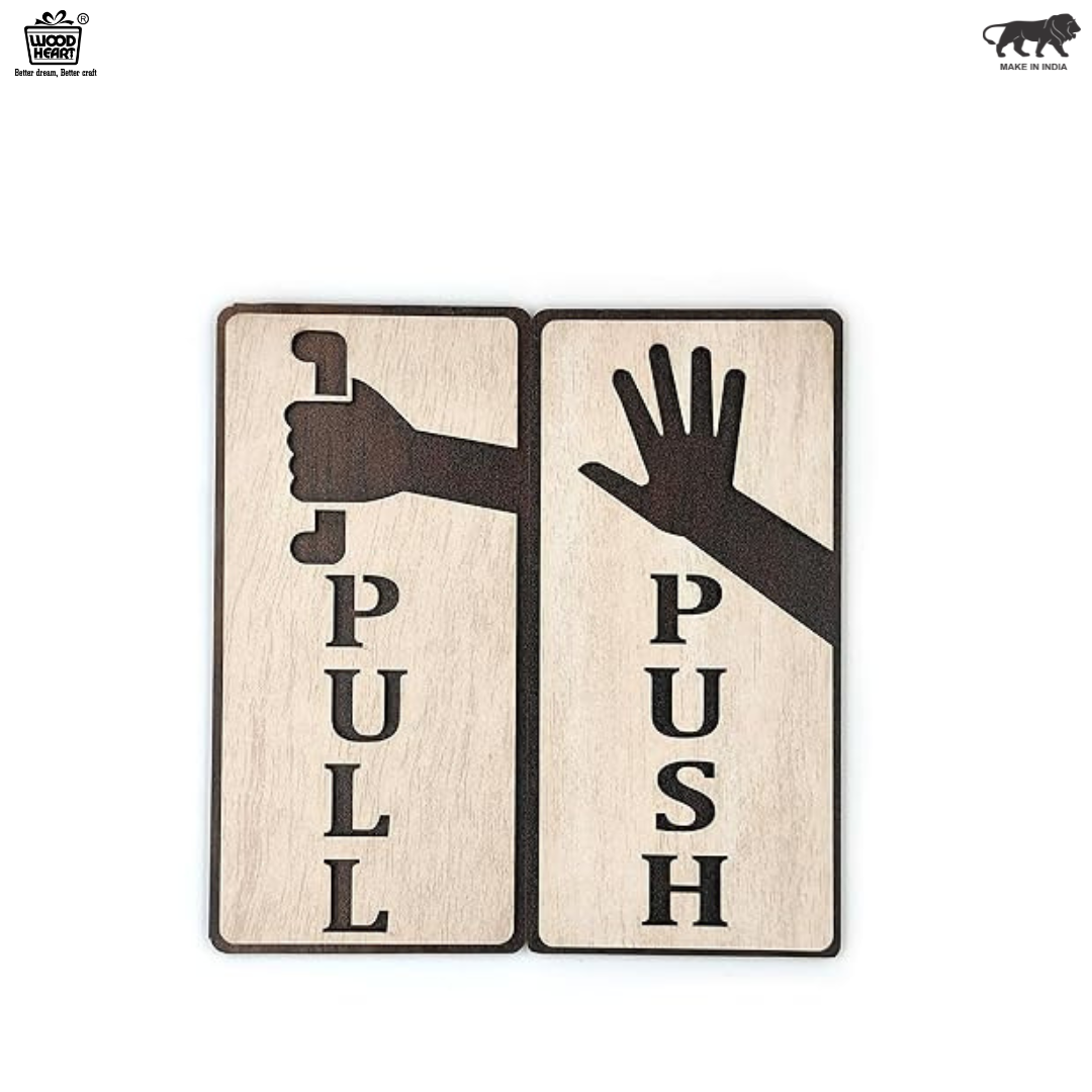 Wooden Push & Pull Door Sign Set with Hand Illustrations