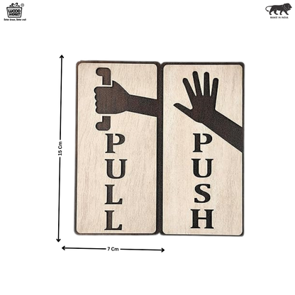 Wooden Push & Pull Door Sign Set with Hand Illustrations