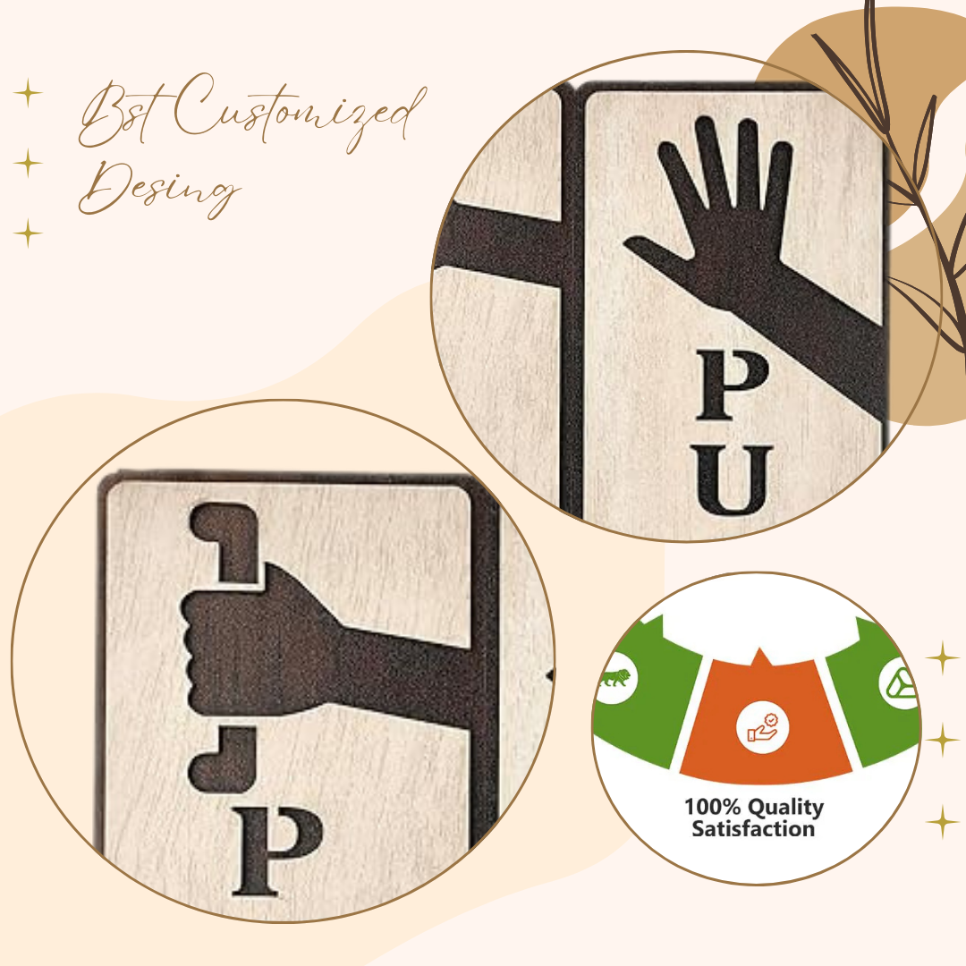Wooden Push & Pull Door Sign Set with Hand Illustrations