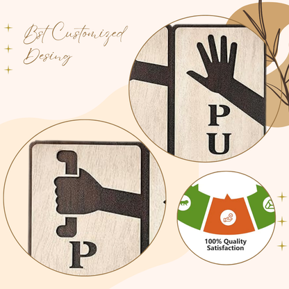 Wooden Push & Pull Door Sign Set with Hand Illustrations