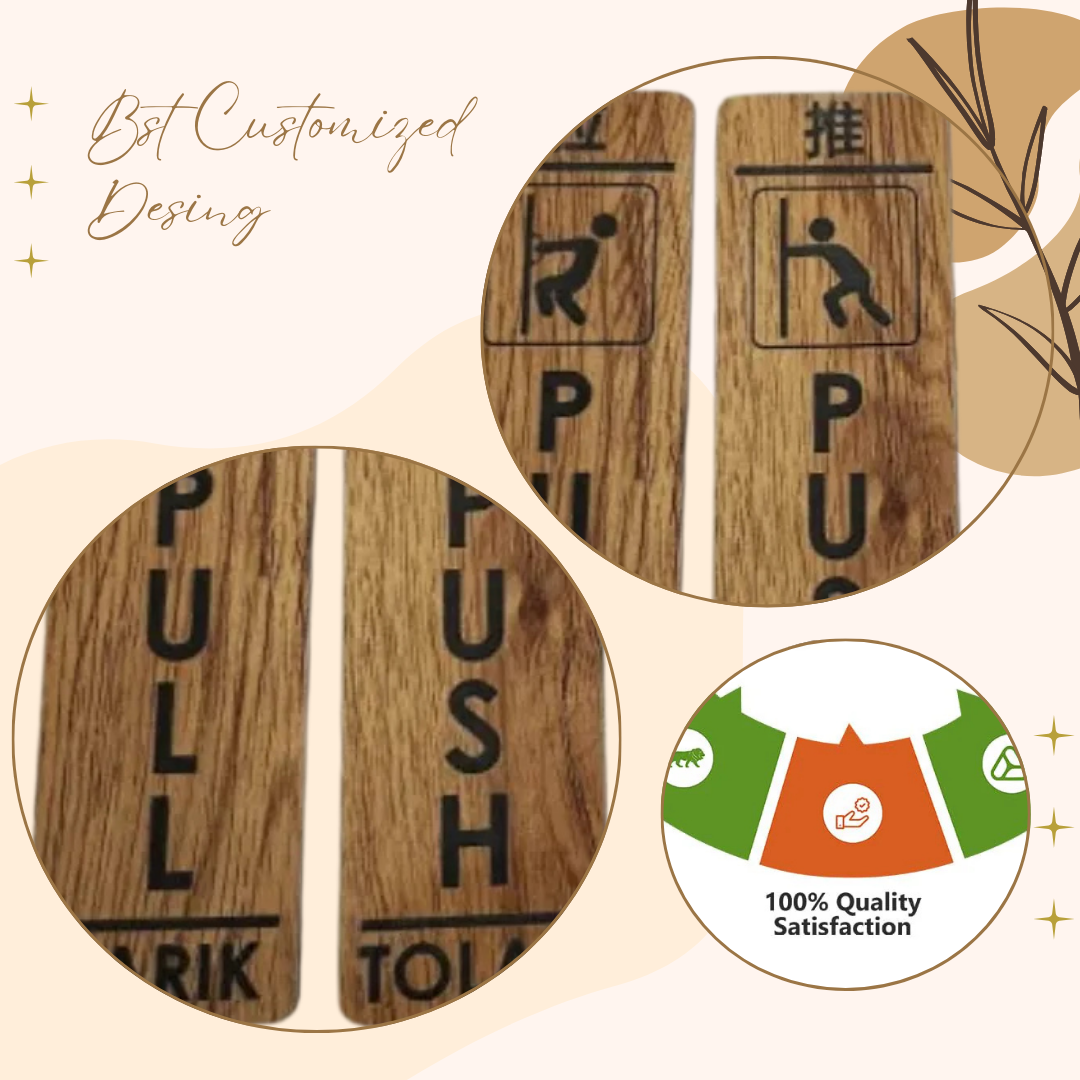 Wooden Push & Pull Door Sign Plates – Multilingual Design