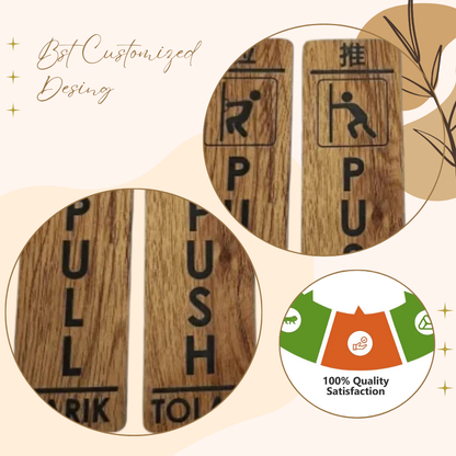 Wooden Push & Pull Door Sign Plates – Multilingual Design