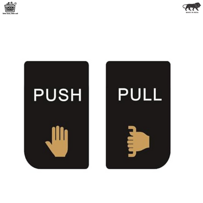 Minimalist Push & Pull Door Sign Plates – Black & Gold Icon Design