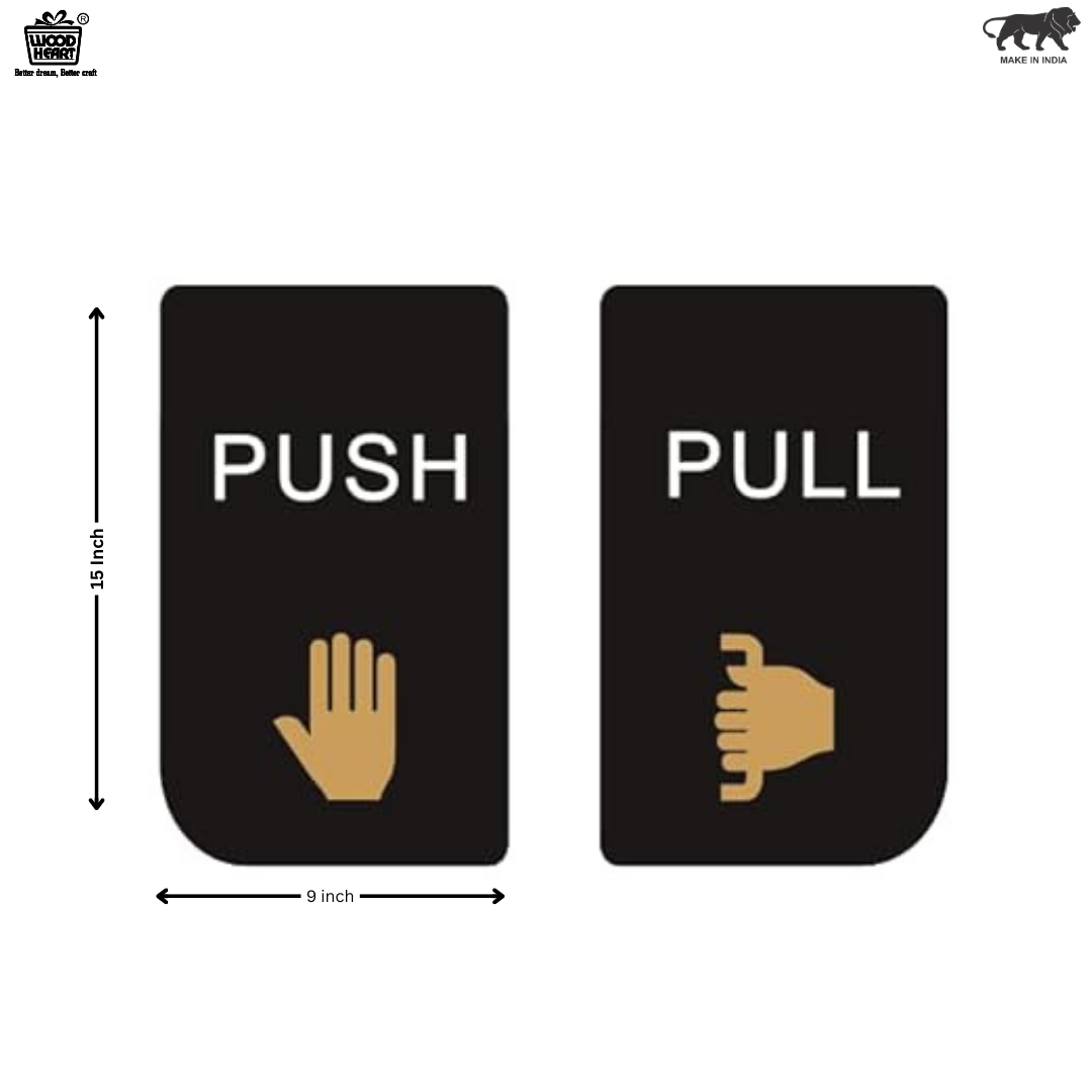 Minimalist Push & Pull Door Sign Plates – Black & Gold Icon Design