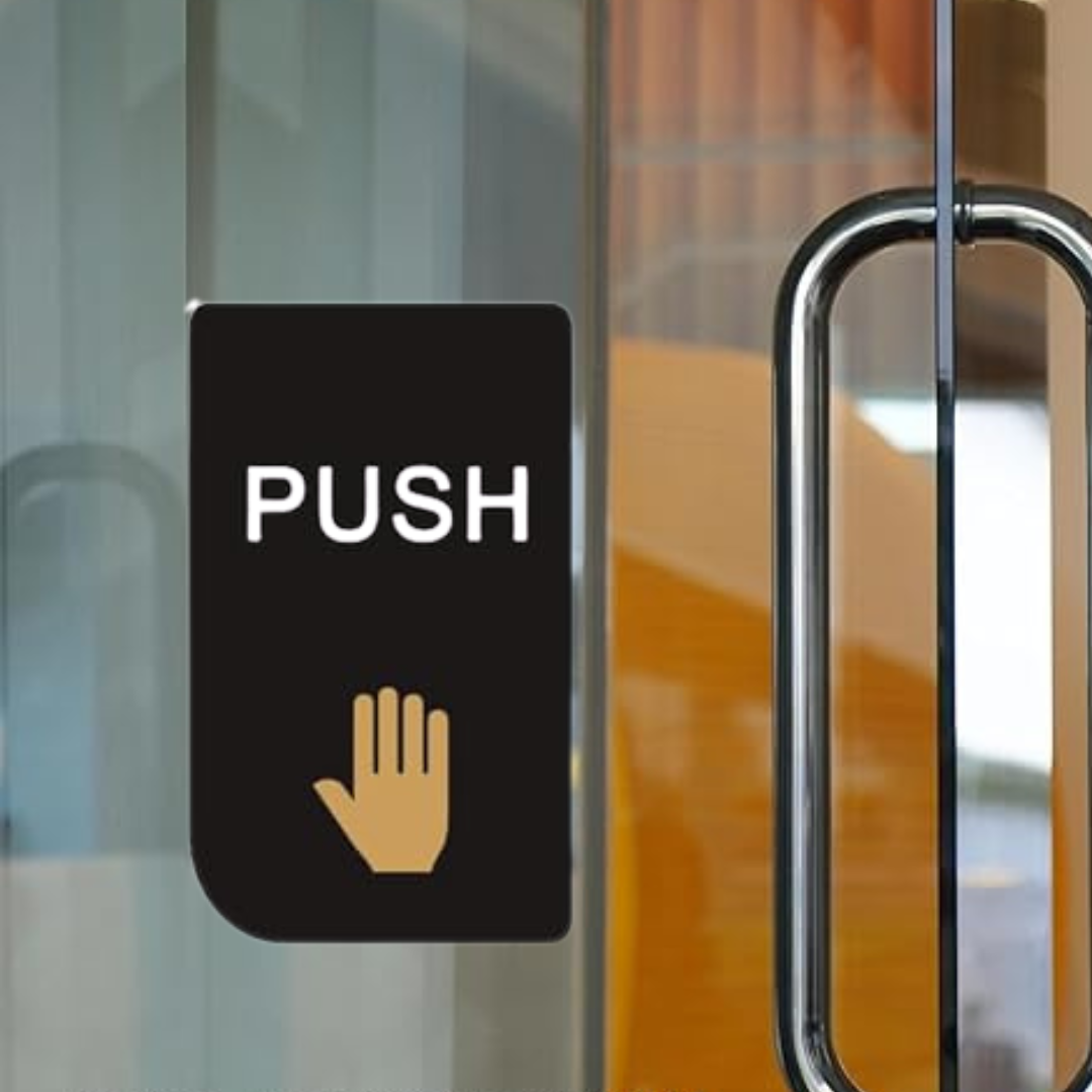 Minimalist Push & Pull Door Sign Plates – Black & Gold Icon Design