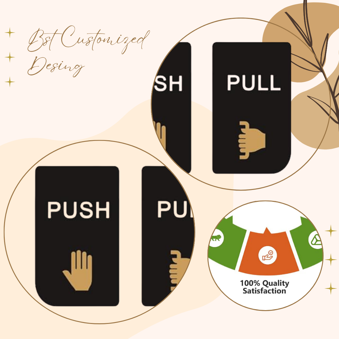 Minimalist Push & Pull Door Sign Plates – Black & Gold Icon Design