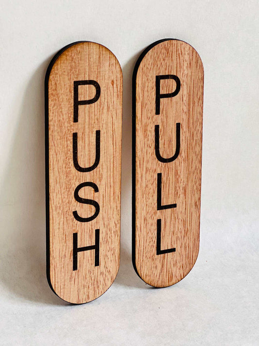 Wooden Vertical Push & Pull Door Sign Plates