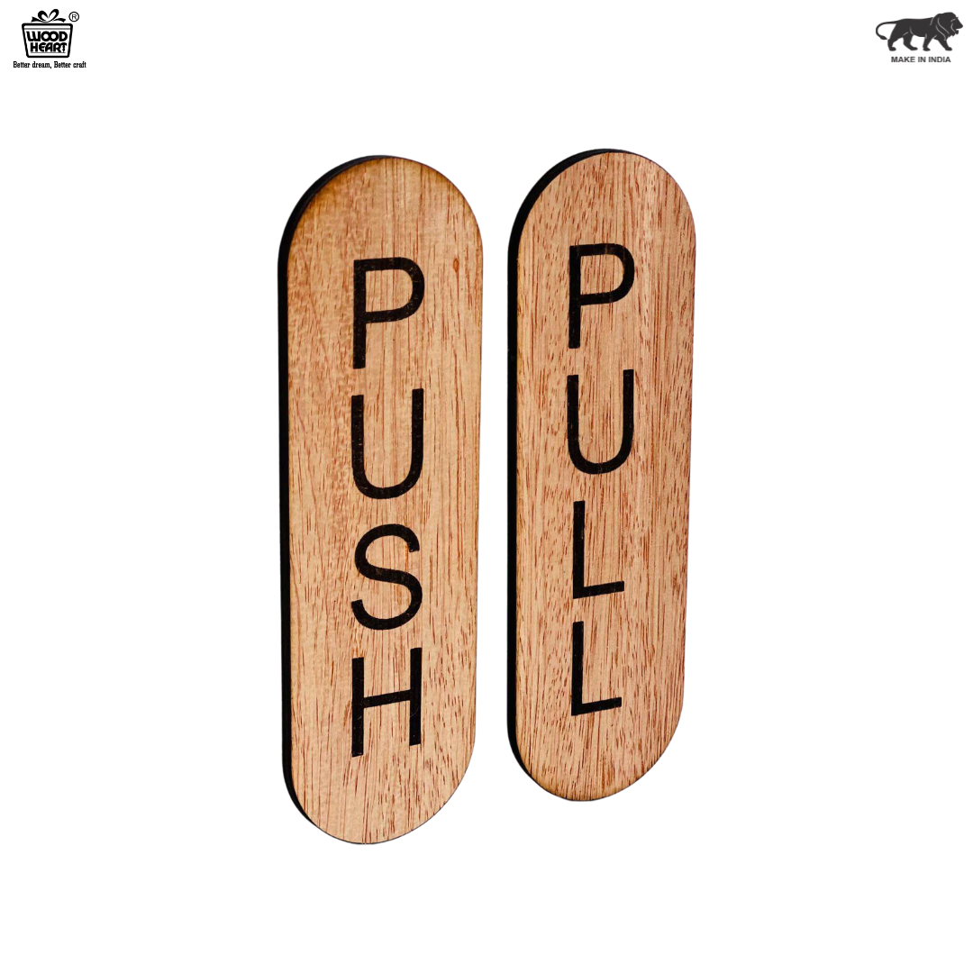 Wooden Vertical Push & Pull Door Sign Plates