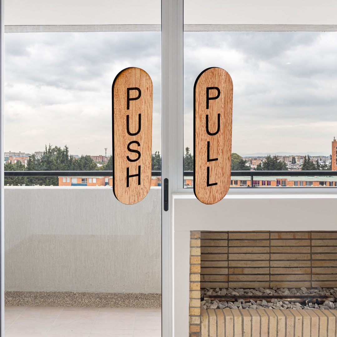 Wooden Vertical Push & Pull Door Sign Plates