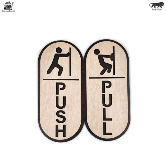 Wooden Push & Pull Door Sign Board – Rounded Vertical Design
