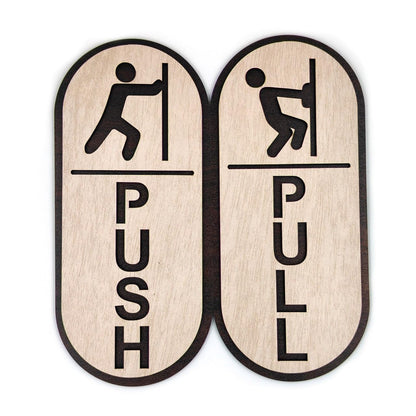 Wooden Push & Pull Door Sign Board – Rounded Vertical Design