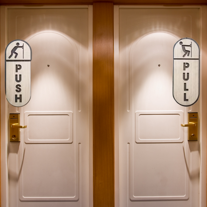 Wooden Push & Pull Door Sign Board – Rounded Vertical Design