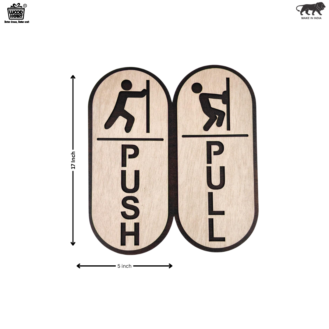 Wooden Push & Pull Door Sign Board – Rounded Vertical Design