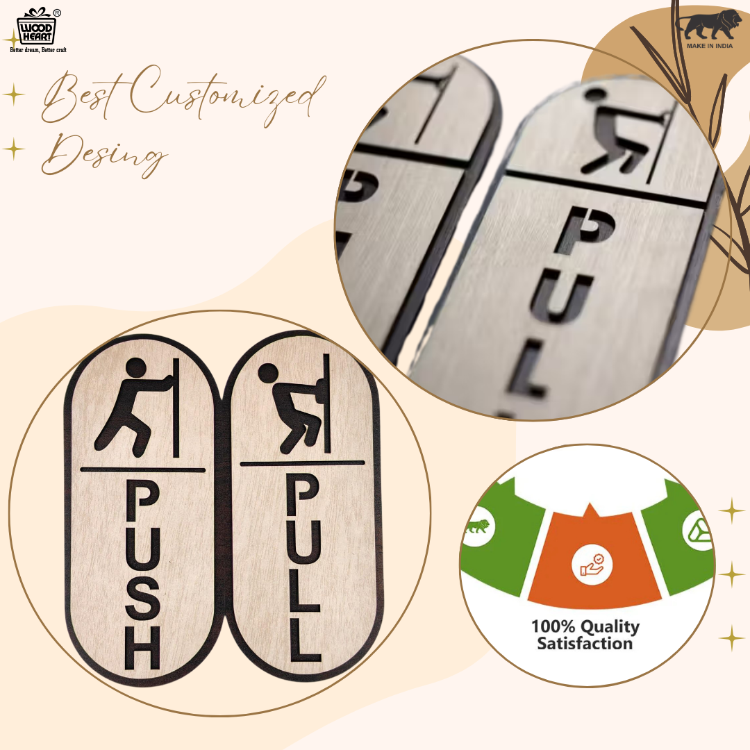Wooden Push & Pull Door Sign Board – Rounded Vertical Design