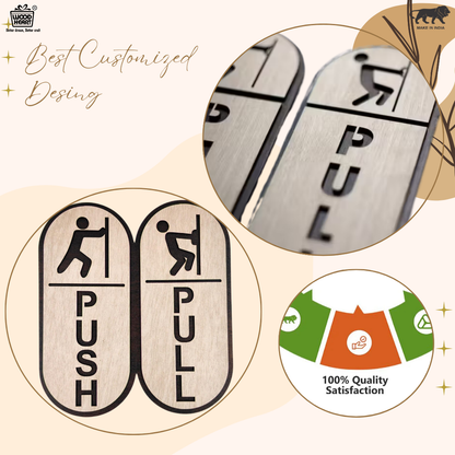 Wooden Push & Pull Door Sign Board – Rounded Vertical Design