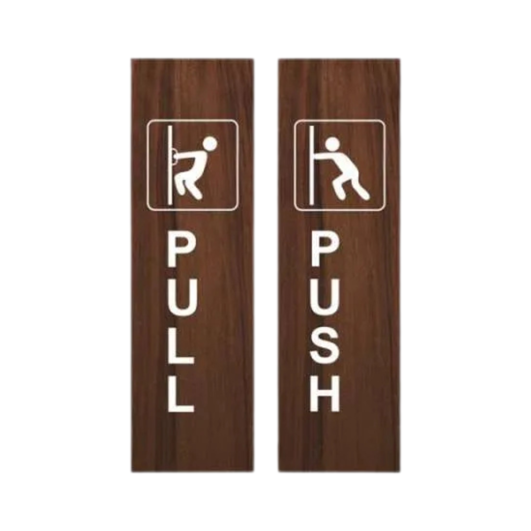 Wooden Push & Pull Door Sign Plates with Icon Design