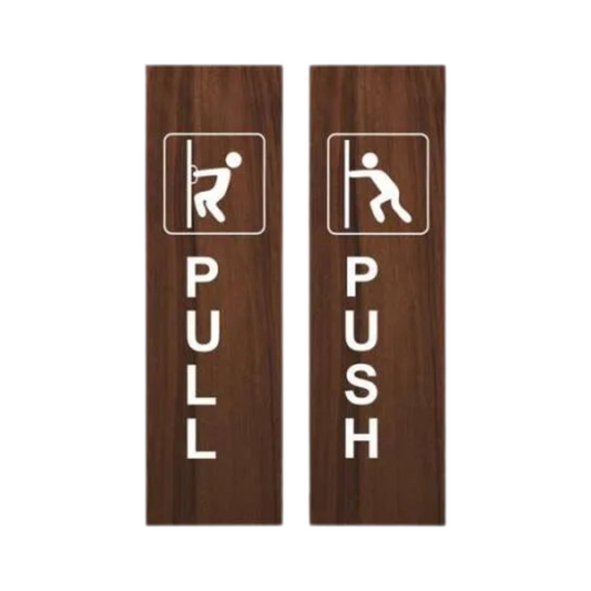 Wooden Push & Pull Door Sign Plates with Icon Design