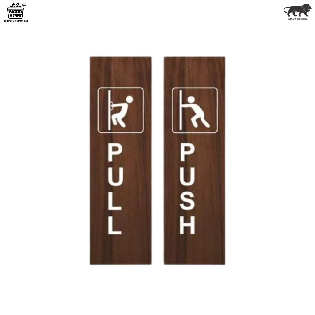 Wooden Push & Pull Door Sign Plates with Icon Design