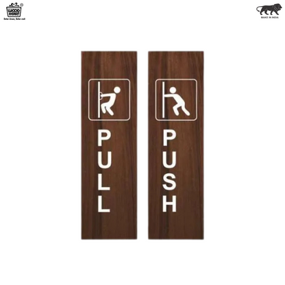 Wooden Push & Pull Door Sign Plates with Icon Design