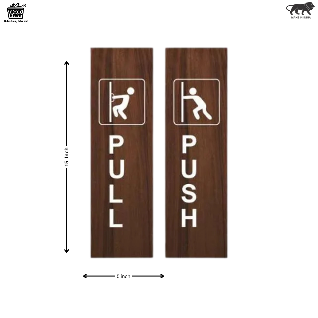 Wooden Push & Pull Door Sign Plates with Icon Design