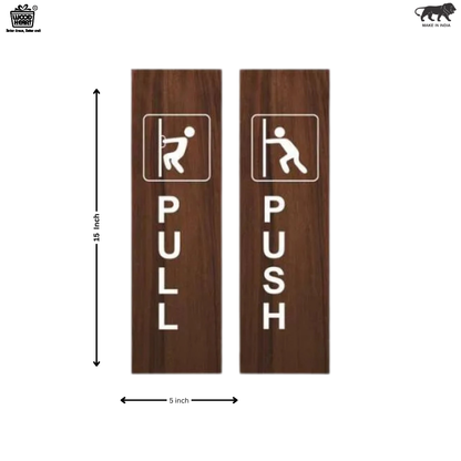 Wooden Push & Pull Door Sign Plates with Icon Design