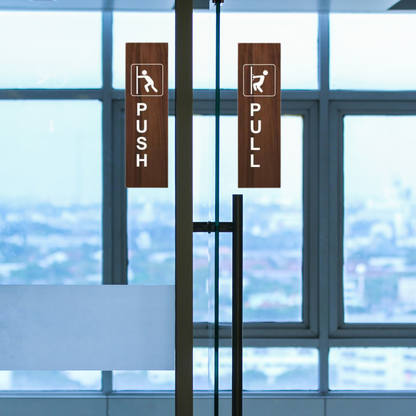 Wooden Push & Pull Door Sign Plates with Icon Design
