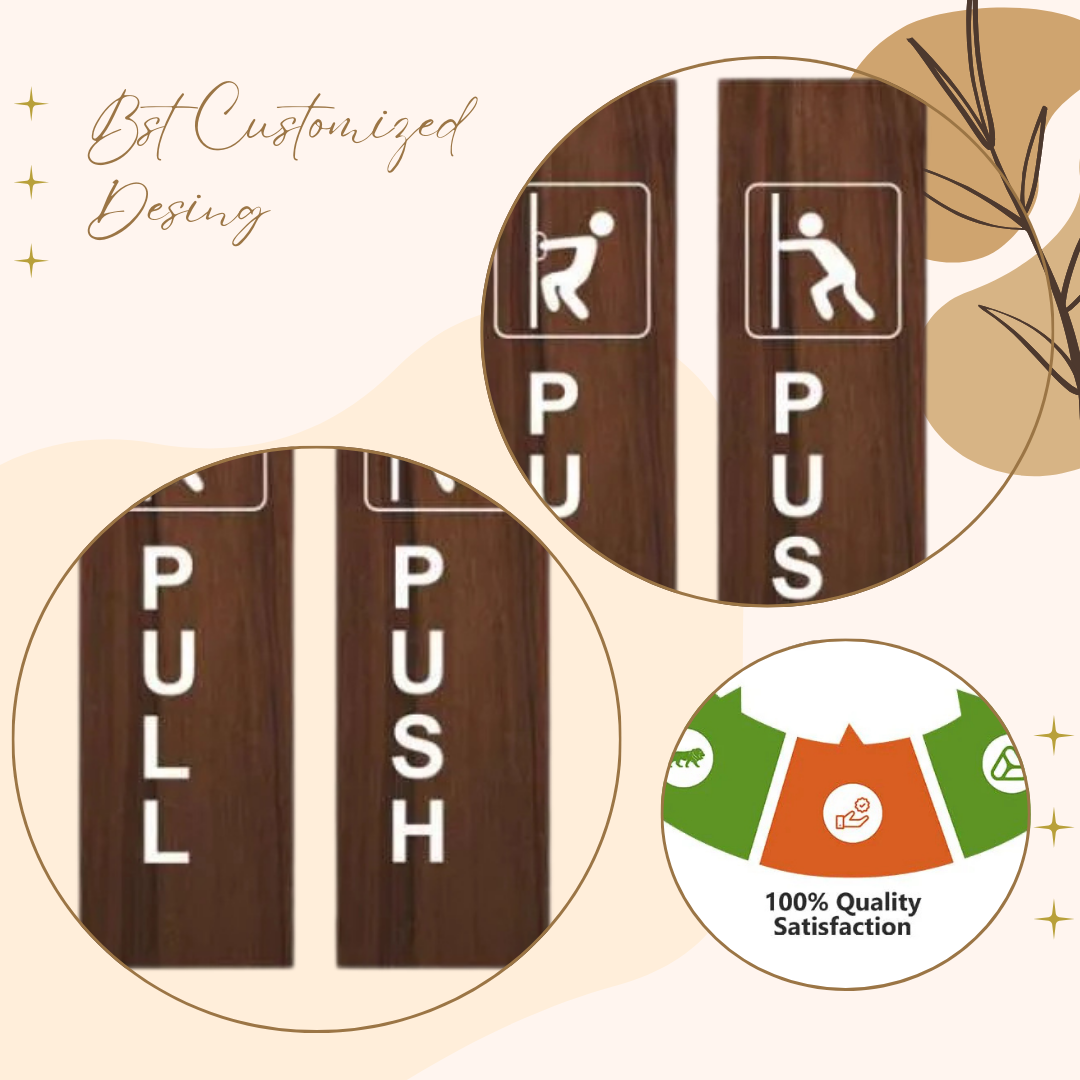 Wooden Push & Pull Door Sign Plates with Icon Design