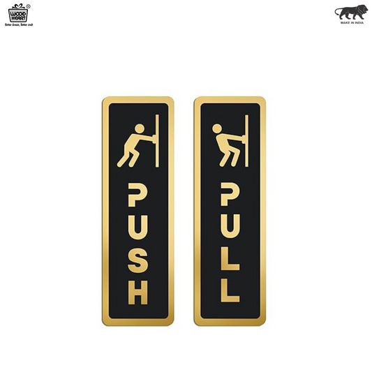 Premium Black & Gold Push/Pull Door Sign Plates with Icon