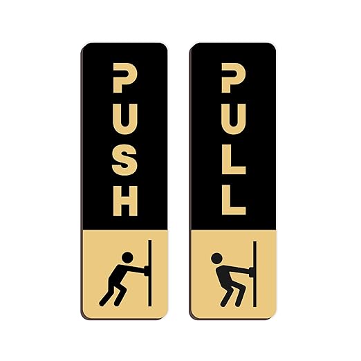 Black & Gold Push/Pull Door Sign Plates with Icon – Modern Style