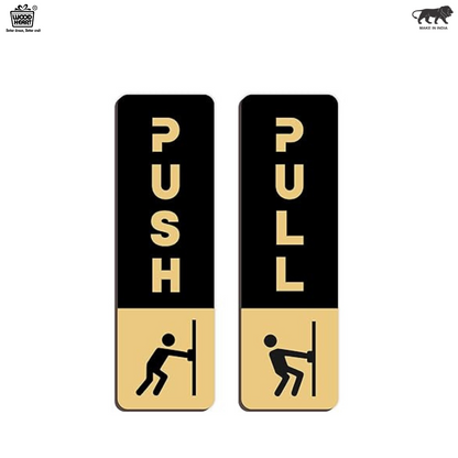Black & Gold Push/Pull Door Sign Plates with Icon – Modern Style