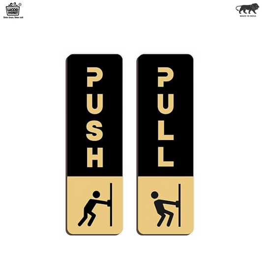 Black & Gold Push/Pull Door Sign Plates with Icon – Modern Style