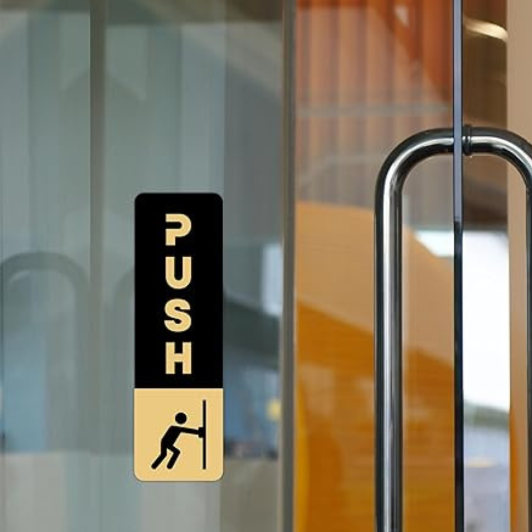 Black & Gold Push/Pull Door Sign Plates with Icon – Modern Style