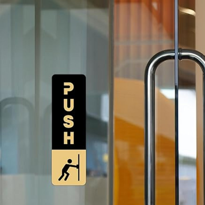 Black & Gold Push/Pull Door Sign Plates with Icon – Modern Style