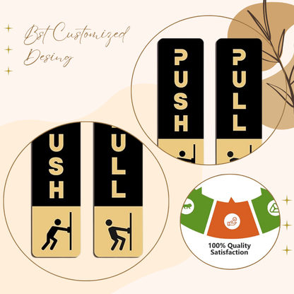 Black & Gold Push/Pull Door Sign Plates with Icon – Modern Style