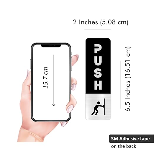 Black & Silver Push/Pull Door Sign Plates with Icon – Modern Brushed Finish