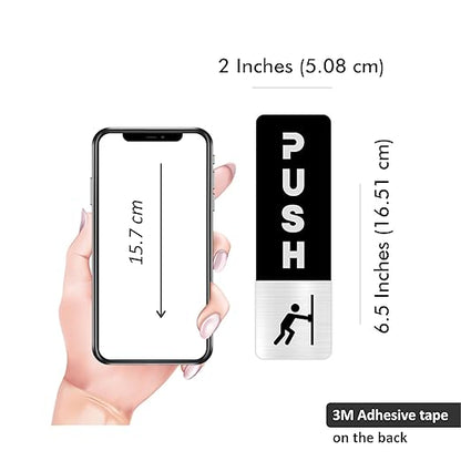 Black & Silver Push/Pull Door Sign Plates with Icon – Modern Brushed Finish