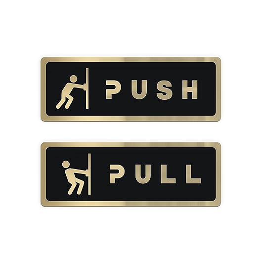 Premium Black & Gold Push/Pull Door Sign Plates with Icons
