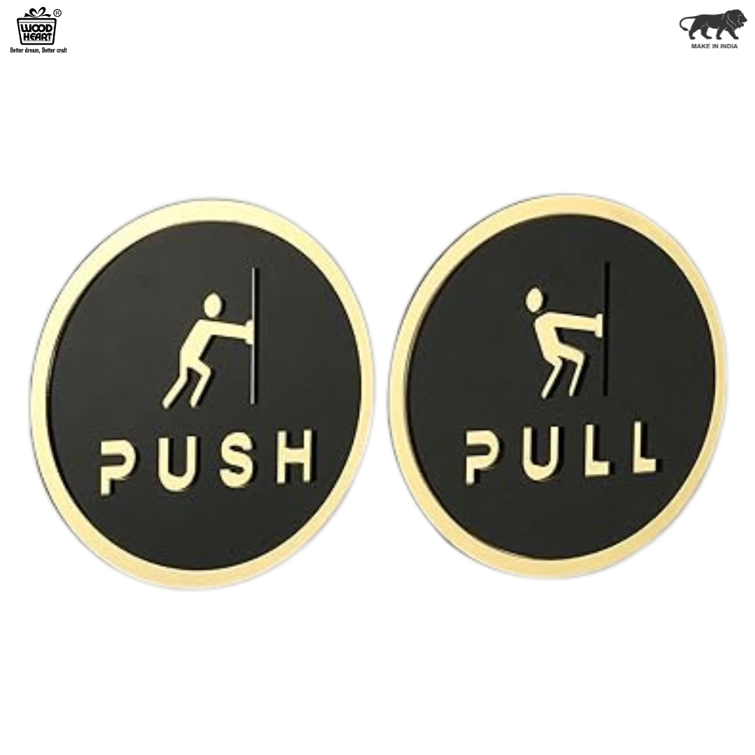 Luxury Gold & Black Push/Pull Door Sign Plates (Round)