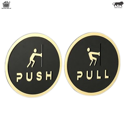 Luxury Gold & Black Push/Pull Door Sign Plates (Round)