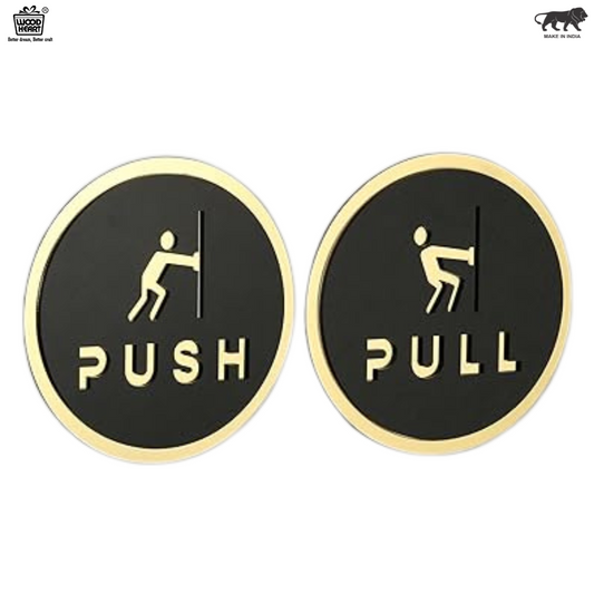 Luxury Gold & Black Push/Pull Door Sign Plates (Round)