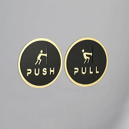 Luxury Gold & Black Push/Pull Door Sign Plates (Round)
