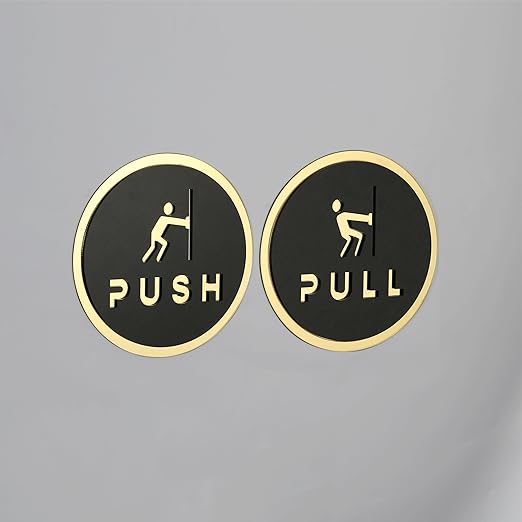Luxury Gold & Black Push/Pull Door Sign Plates (Round)