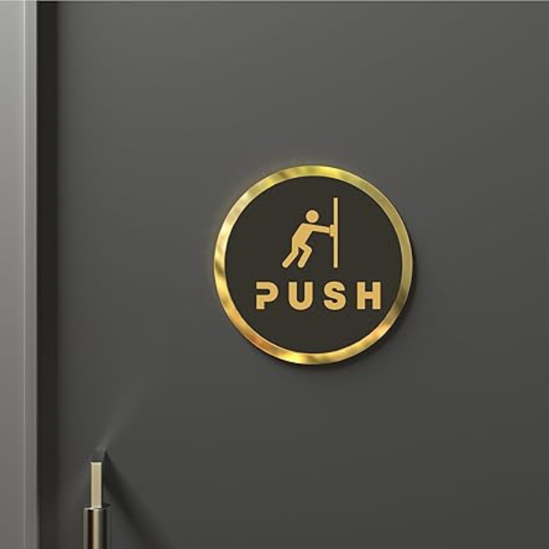 Luxury Gold & Black Push/Pull Door Sign Plates (Round)